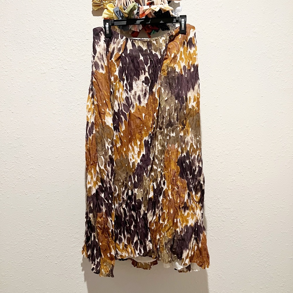 Soft Surroundings Boho Maxi Wrap Skirt Multicolored Pleated Lined Large L
